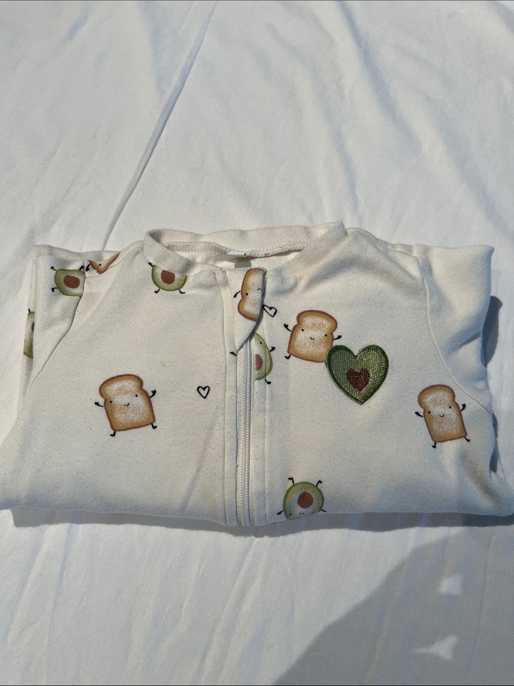 12M One-Piece Footed Pajamas - White with Avocado & Toast Print